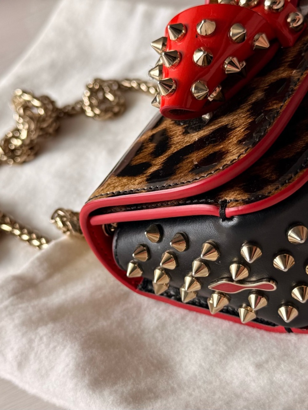NEW Rare CHRISTIAN LOUBOUTIN Sweet Charity leopard red Leather Shoulder Bag - Picture 5 of 13